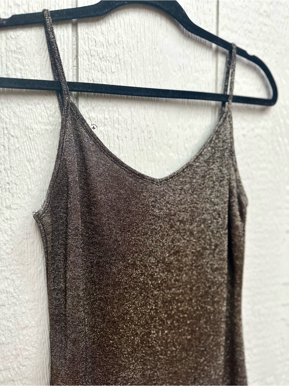 Miss Me Dark Brown Metallic Spaghetti Strap Tank Top